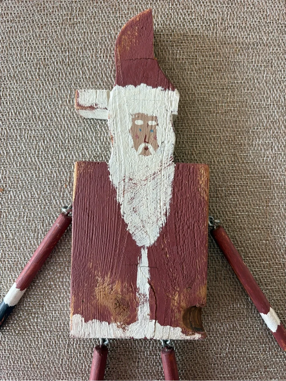 Handmade Style Folk Art Wooden Santa Claus Figurine Articulated Arms & Legs